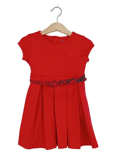 Ralph Lauren Mädchen Kleid Rot Gr. 80/84 mit Gürtel Kariert Preppy