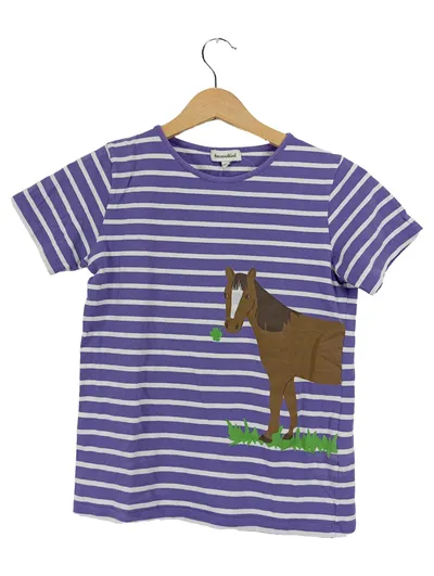 tausendkind Kinder T-Shirt Gr. 146 Lila Gestreift mit Pferd Casual
