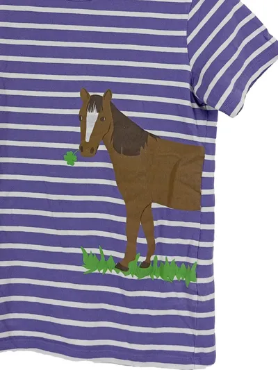 tausendkind Kinder T-Shirt Gr. 146 Lila Gestreift mit Pferd Casual