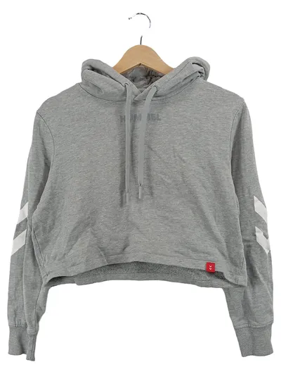 hummel Damen Kapuzenpullover Hoodie Cropped Grau Gr. 36 S Sportlich