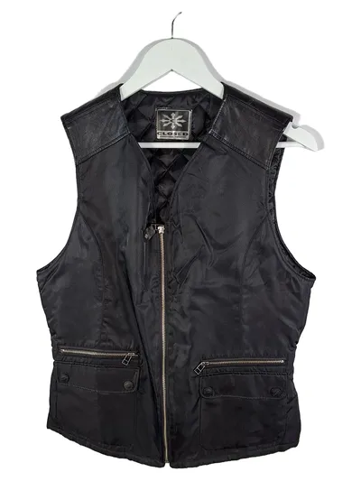 Closed Damen Steppweste Gr. L Schwarz Nylon Lederdetails Freizeit Weste