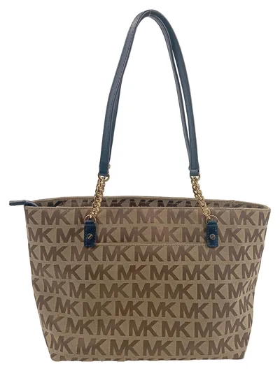 Michael Kors Tote Bag Henkeltasche MK Monogram Beige Damen