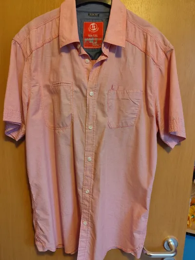 Tom Tompson Herren Kurzarmhemd Rosa Slim Fit Gr. XXL Baumwolle