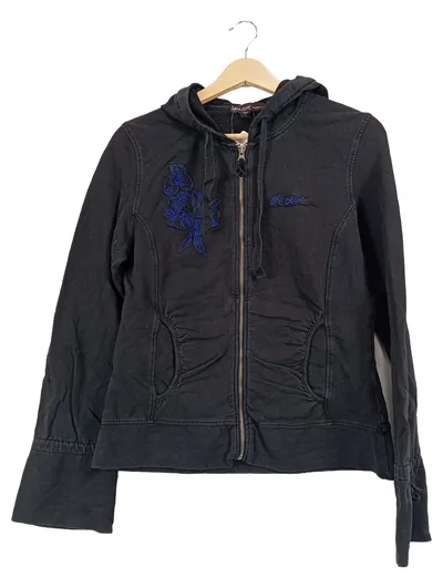 Anna Scott Damen Sweatjacke Kapuze Blumenstickerei Gr. 40/L Schwarz