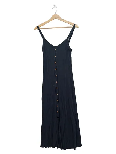 Slowlove Damen Freizeitkleid XS Schwarz Rippstrick Maxikleid Casual