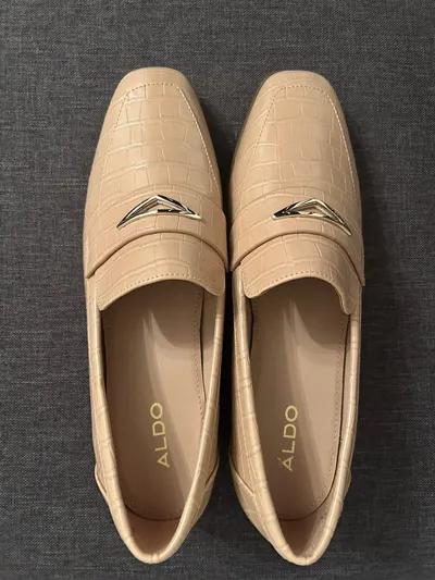 ALDO Damen Loafer Kroko-Prägung Slipper Beige Gr. 38.5 Elegant Business