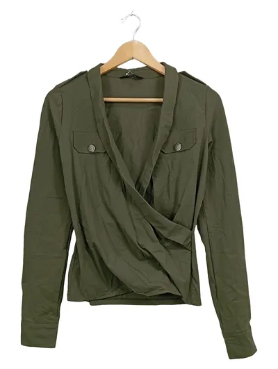 NIKKIE Wickelbluse Damen Langarm Elegant Business Oliv Gr. 34/XS