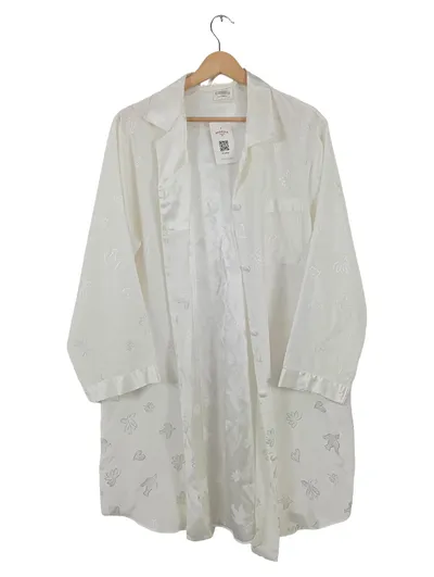 CANDA C&A Damen Morgenmantel Gr. 40/42 Weiß Satin Blumen Stickerei
