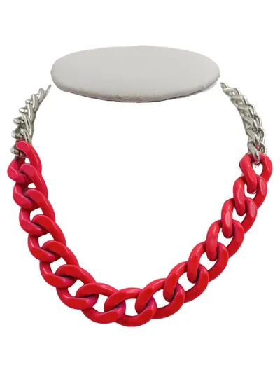 Mint Damen Halskette Gliederkette Kunststoff Pink 20 cm