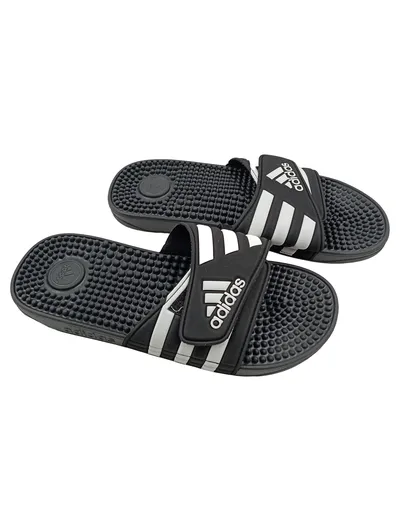 Adidas Adissage Badeschuhe Herren Gr. 42 Schwarz Weiß Slides Badelatschen