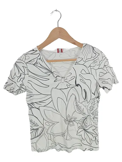 Olsen Damen T-Shirt Gr. 40/L Weiß Blumenmuster Feminin Kurzarm
