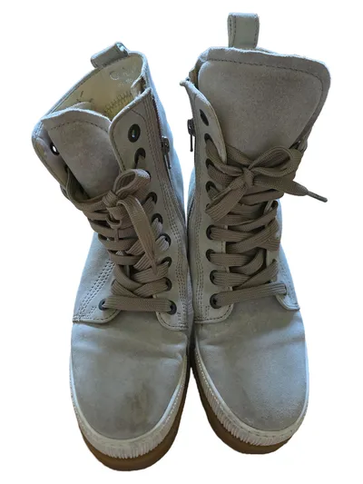 Gabor Damen Schnürstiefelette Wildleder Beige Gr. 38 Reißverschluss