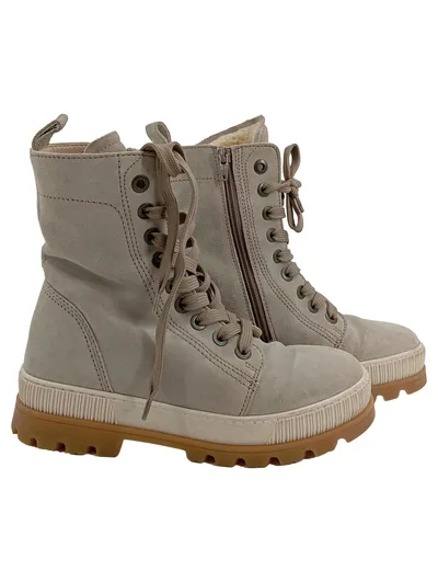 Gabor Damen Schnürstiefelette Wildleder Beige Gr. 38 Reißverschluss