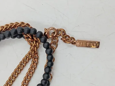 JETTE Damen Halskette Gliederkette mit Perlen Schwarz 35 cm