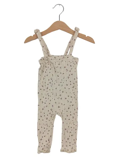 ALANA Baby Body Strampler Gr. 68 Beige Blumenmuster Rippstrick Kinder