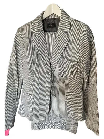 MANGO Damen Hosenanzug Gr. 42 XL Schwarz Gestreift Business