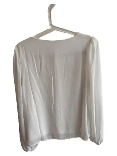 OBJECT Damen Bluse Gr. 38 Weiß Langarm V-Ausschnitt Puffärmel