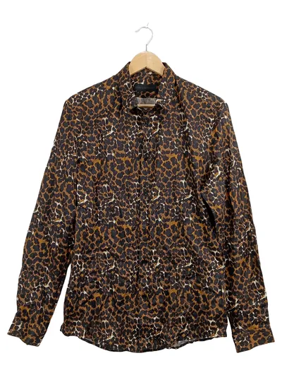 DRYKORN Freizeithemd Herren Gr. 48 M Braun Animal-Print Langarm Hemd Baumwolle