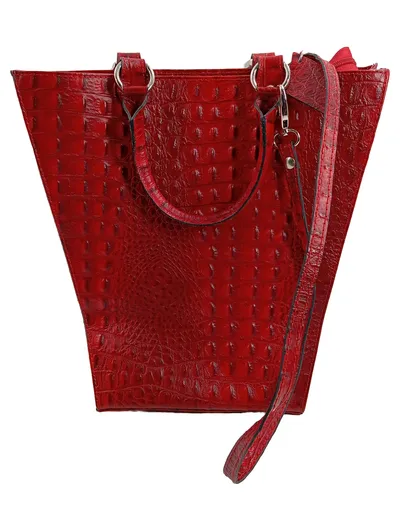 Genuine Leather Damen Henkeltasche Rot Leder Kroko-Optik Herzanhänger