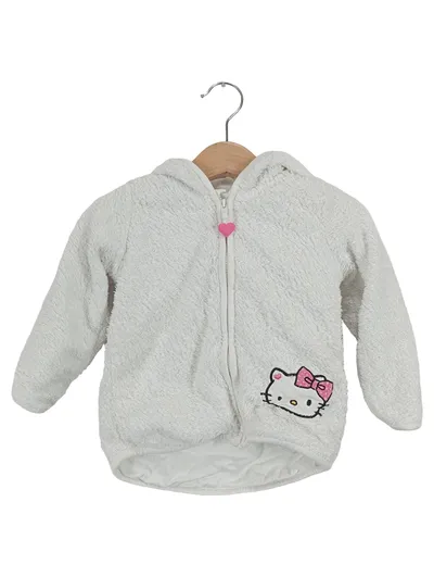 Hello Kitty Fleecejacke Kinder Mädchen Gr. 86 Weiß Kapuze Logo Print