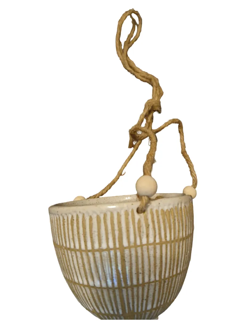 BUTLERS Hängetopf Keramik weiß gestreift bauchig Ø12cm H9cm Modern 1