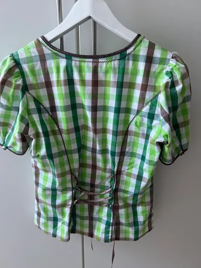 Spieth & Wensky Damen Trachtenbluse kariert Grün Braun Gr. 36 Stickerei