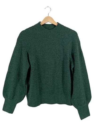 Revelation Damen Strickpullover Grün Mock-Neck Gr. M Ballonärmel
