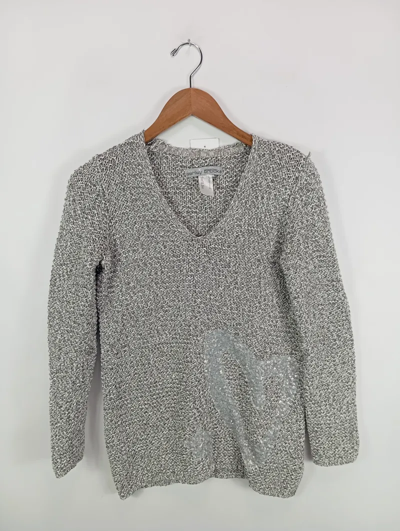 Ashley Brooke Damen Pullover Gr. 34/XS Grau Pailletten Modisch 2