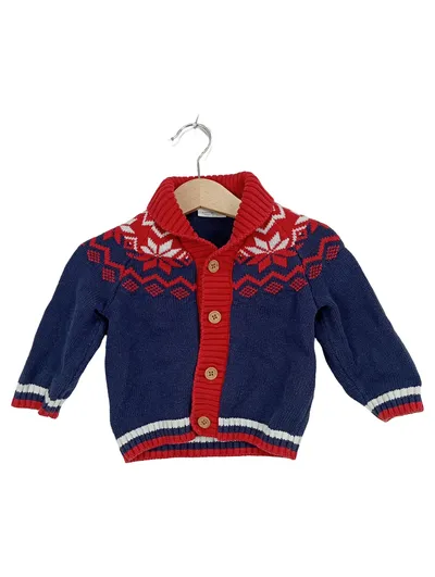 Next Baby Strickjacke Norwegermuster Gr. 74 9-12 Monate Blau Rot