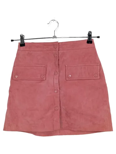 MNG Damen Minirock Wildleder-Optik Rosa XS Casual mit Knöpfen & Taschen