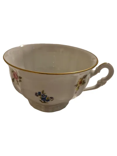 FÜRSTENBERG Porzellan Tasse Unterteller Blumenmuster Weiß 6cm 2tlg