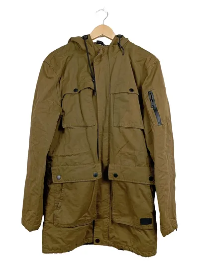 Zara Man Herren Parka Jacke Oliv Kapuze Gr. L Military Style
