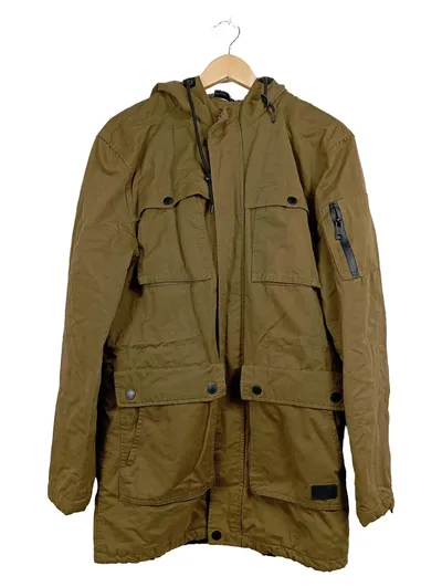 Zara Man Herren Parka Jacke Oliv Kapuze Gr. L Military Style