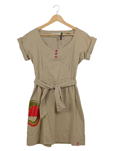 Skunkfunk Etuikleid Damen Beige Gr. 38 M Grafisch Casual Baumwolle