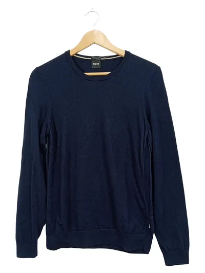 BOSS Herren Pullover Wolle Gr. L/52 Dunkelblau Business Strickpullover