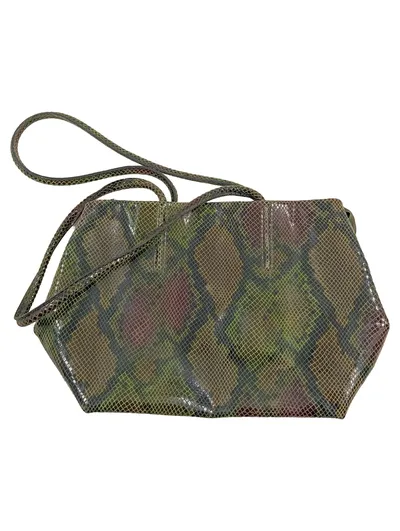 L.CREDI Damen Henkeltasche Leder Grün Schlangenmuster Elegant