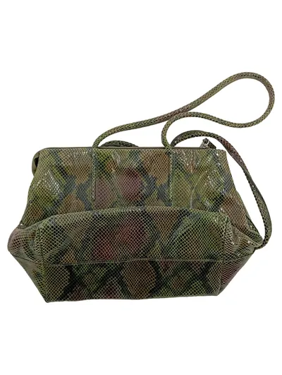 L.CREDI Damen Henkeltasche Leder Grün Schlangenmuster Elegant