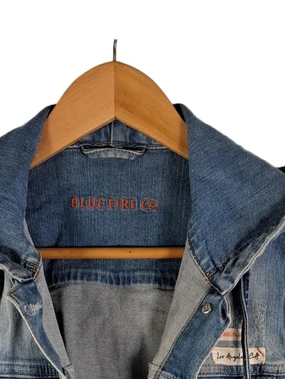 Blue Fire Co. Jeansjacke Damen Blau Gr. 36 S Kapuze Applikationen