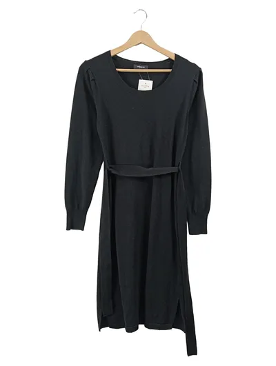 Lawrence Grey Strickkleid Damen Schwarz Gr. 38 M Midi-Kleid Gürtel Wolle