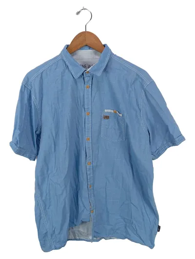 ONE WAY Hemd Herren Kurzarm Blau Gr. XL Casual Baumwolle