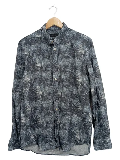 DRYKORN Freizeithemd Herren Gr. 48 M Blau Florales Muster Langarm Baumwolle