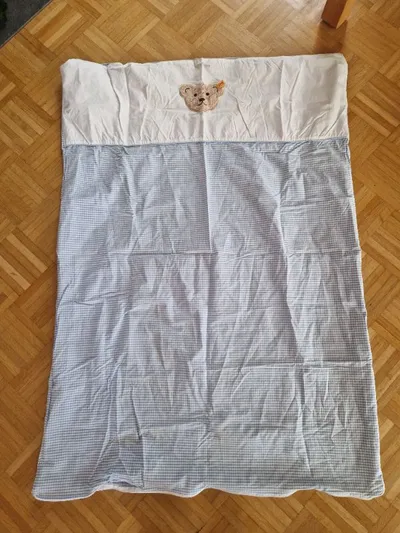 Steiff Kinder Bettwäsche Teddybär Blau Kariert 95x125 cm Baumwolle