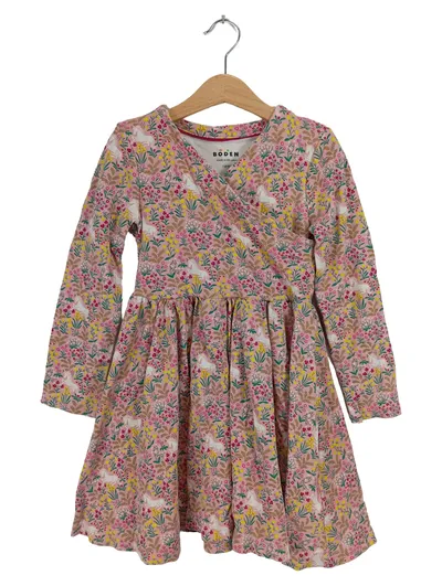 Mini Boden Wickelkleid Blumen Tiermotiv Rosa Gr. 128 Freizeitkleid Kinder