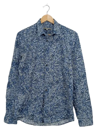 DRYKORN Herren Freizeithemd Blau Florales Muster Gr. 46 S Casual Baumwolle