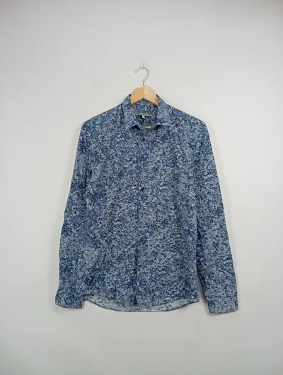 DRYKORN Herren Freizeithemd Blau Florales Muster Gr. 46 S Casual Baumwolle