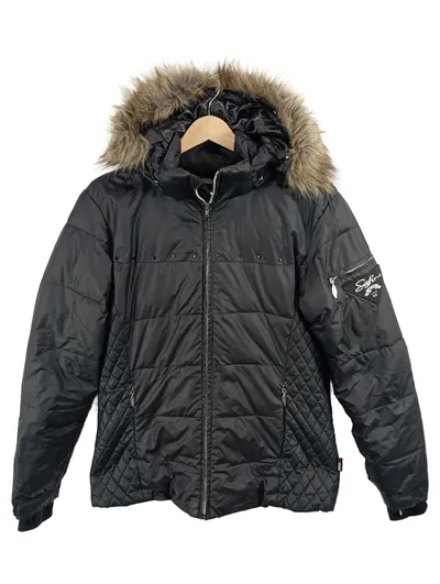 etirel Winterjacke Damen Schwarz Gr. 40 L Kapuze Fellbesatz Gesteppt Sportlich