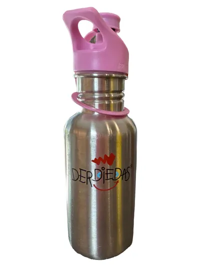 DerDieDas Trinkflasche Kinder Edelstahl Silber Pink 500ml Sport Schule