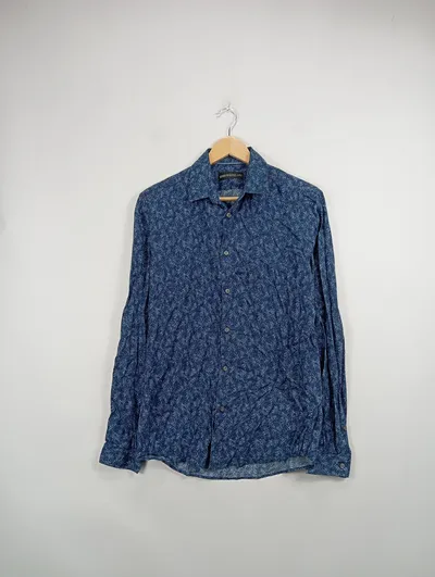 DRYKORN Freizeithemd Herren Gr. 46 S Blau Florales Muster Baumwolle Langarm
