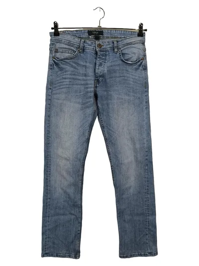 SMOG Herren Jeans Regular Fit Blau W30/46/S Knopf Lederdetails