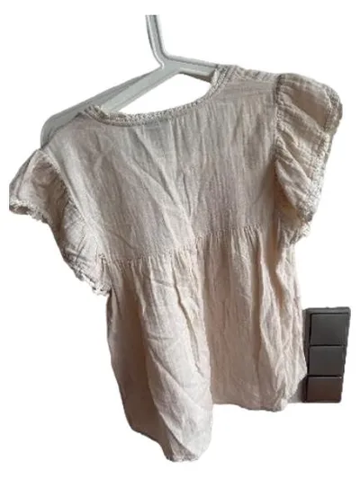 VERO MODA Damen Top Bluse Boho Rüschen Quasten Beige Gr. S